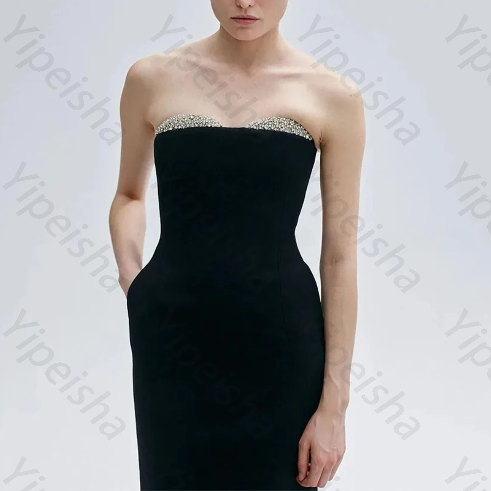 Maßgeschneiderte sexy Cocktailkleider, Maxi-Cocktailkleid mit Kristallen, herzförmigem Ausschnitt, ärmellos, für Damen, knöchellang, Partykleid