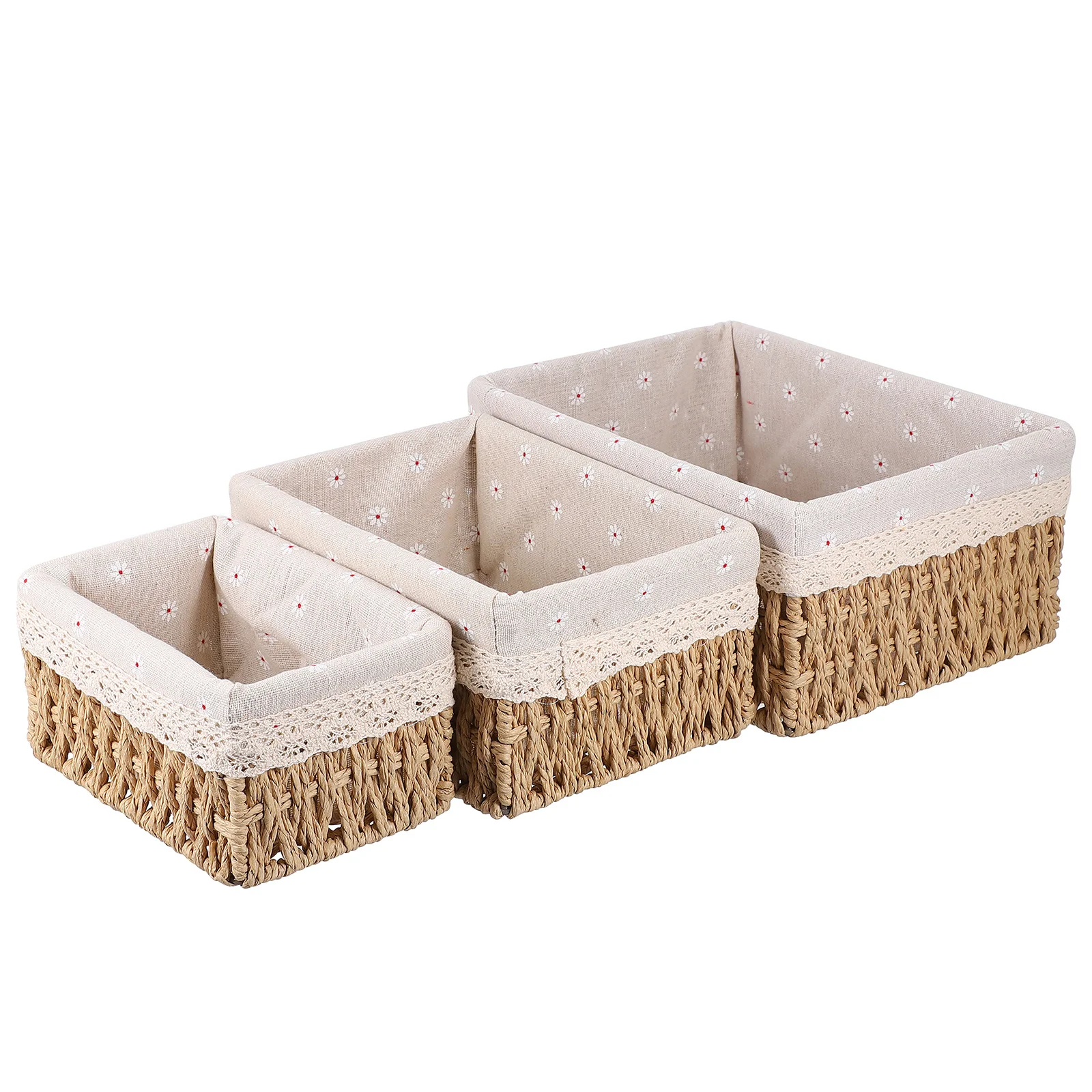 3 Pcs Rattan Storage Basket Tabletop Sundries Shelves Trash Can Woven Case Cloth Organizer Baby Rack Shelf