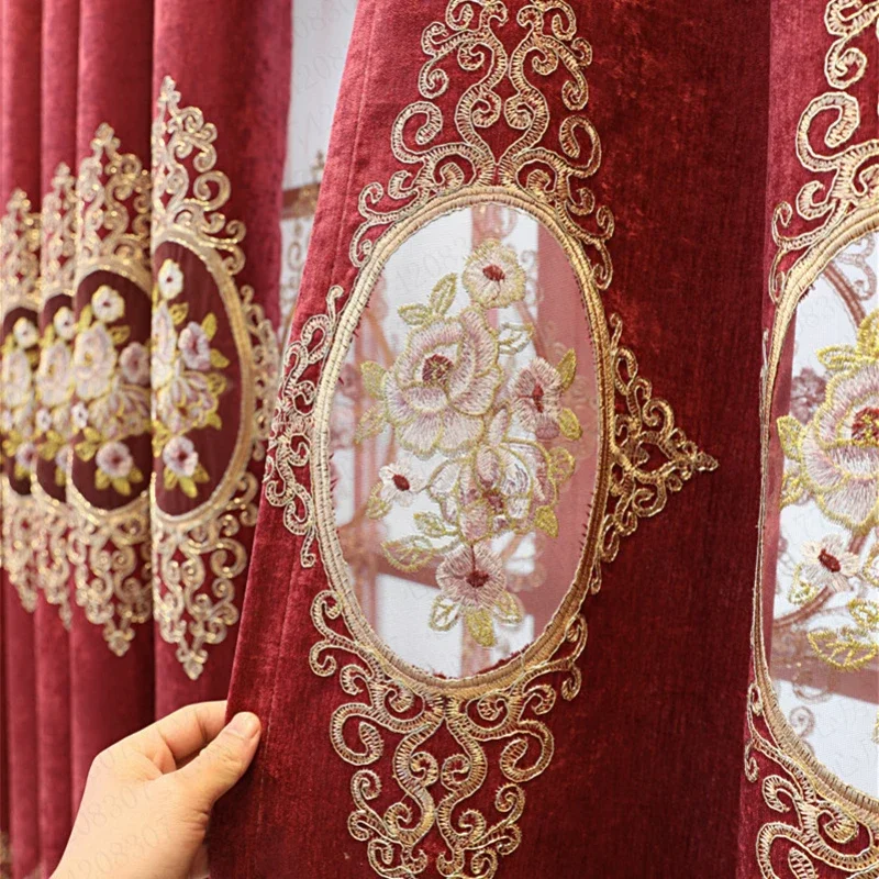 

European Style Curtains for Living Dining Room Bedroom Embroidered Curtain Fabric Chenille Balcony Window Drape Custom Size