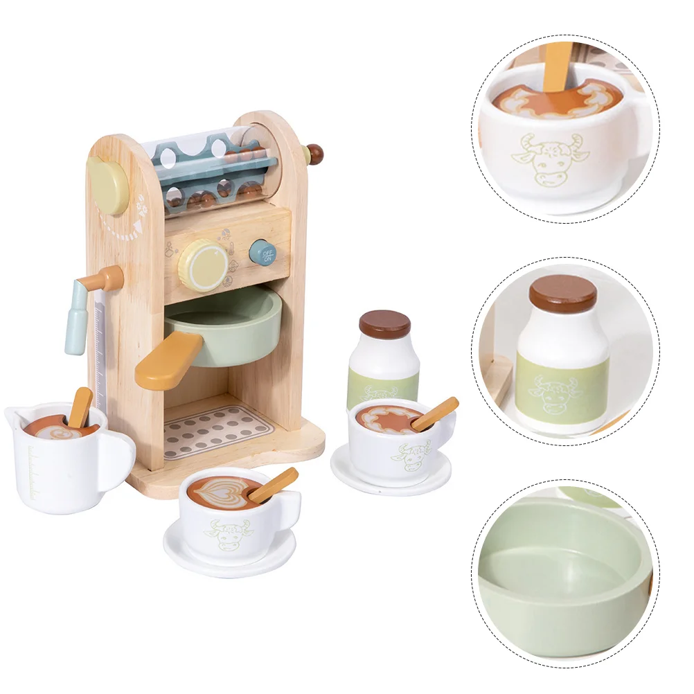 Wooden Coffee Maker Machine Playset Role Play Kitchen Coffee Machine Playset Toy Pretend Play Toys For Kids