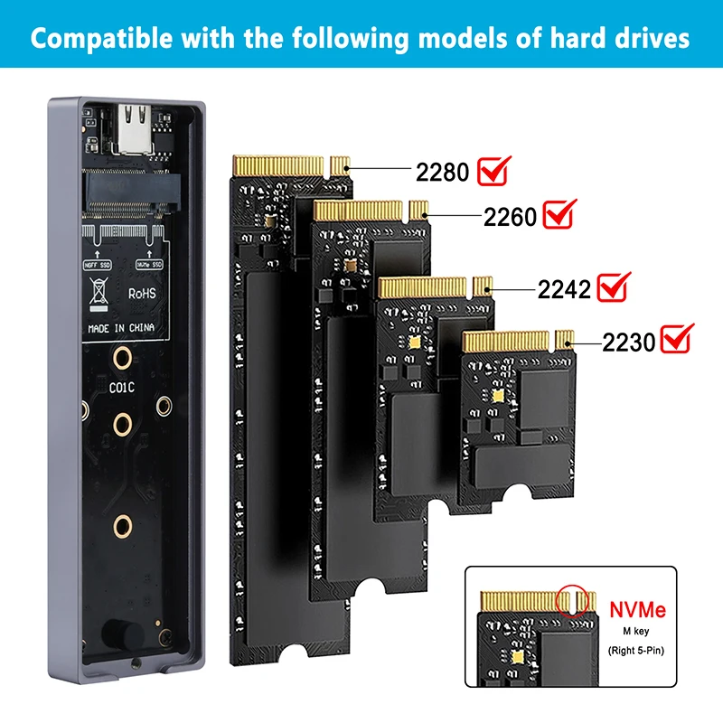 Dual-Protokoll-SSD-Fall NVME M.2 Sata SSD-Gehäuse RGB LED USB C 3,2 Gen2 NVME NGFF 10G PCIE m2 SSD tragbare externe Box für PC