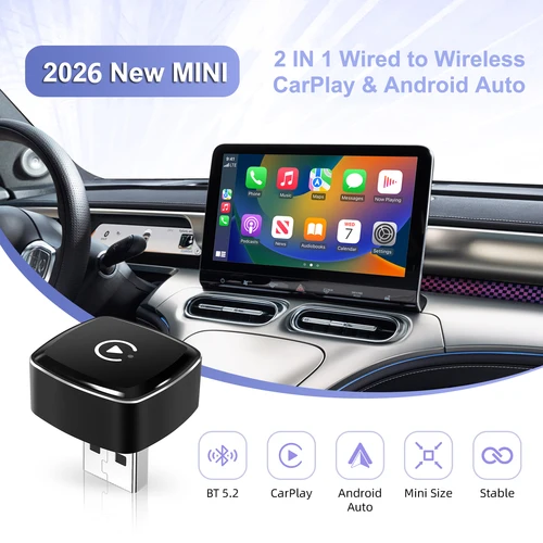 Imagen 1 del producto Adaptador Inalámbrico 2 en 1 CarPlay y Android Auto 2026, Dongle Universal Ultracompacto para Autos con Cableado de Fábrica, Plug&Play con WiFi y Bluetooth