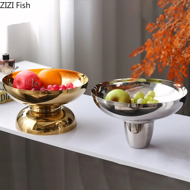 Golden/silver Fruit Bowl High Legged Storage Tray Snack Dessert Plate Fruits Plate Living Room Coffee Table Household Fruit Tray