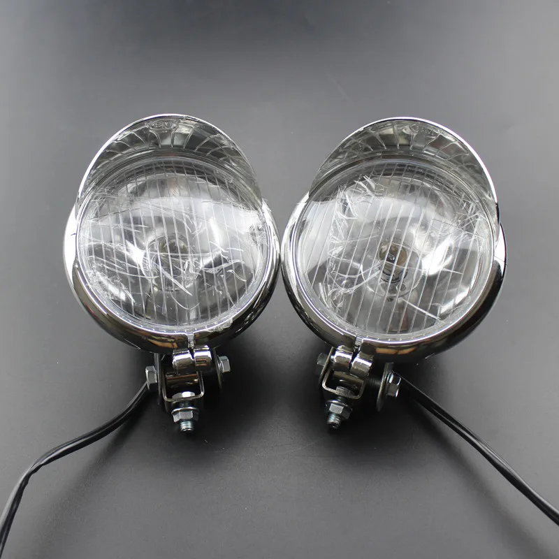 Pair Universal Chrome 12V Motorcycle Front Spot Light Headlight Fog Driving Lamp For Cafe Racer Old School