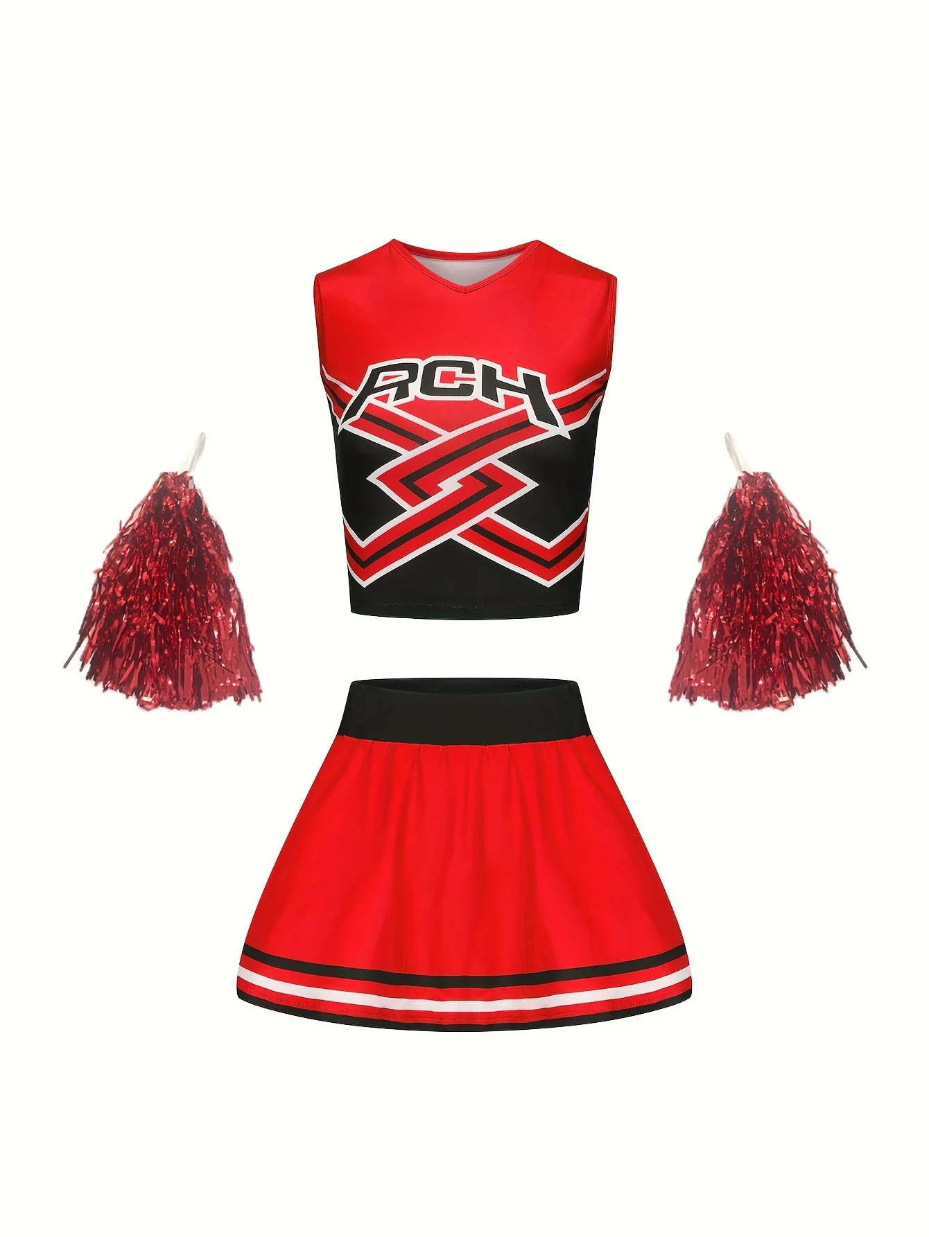 

Girls Kids Cheerleading Sports Skirt Suit Homecoming Season Performance Costume Birthday Party New Year Costume Send Pom Pom