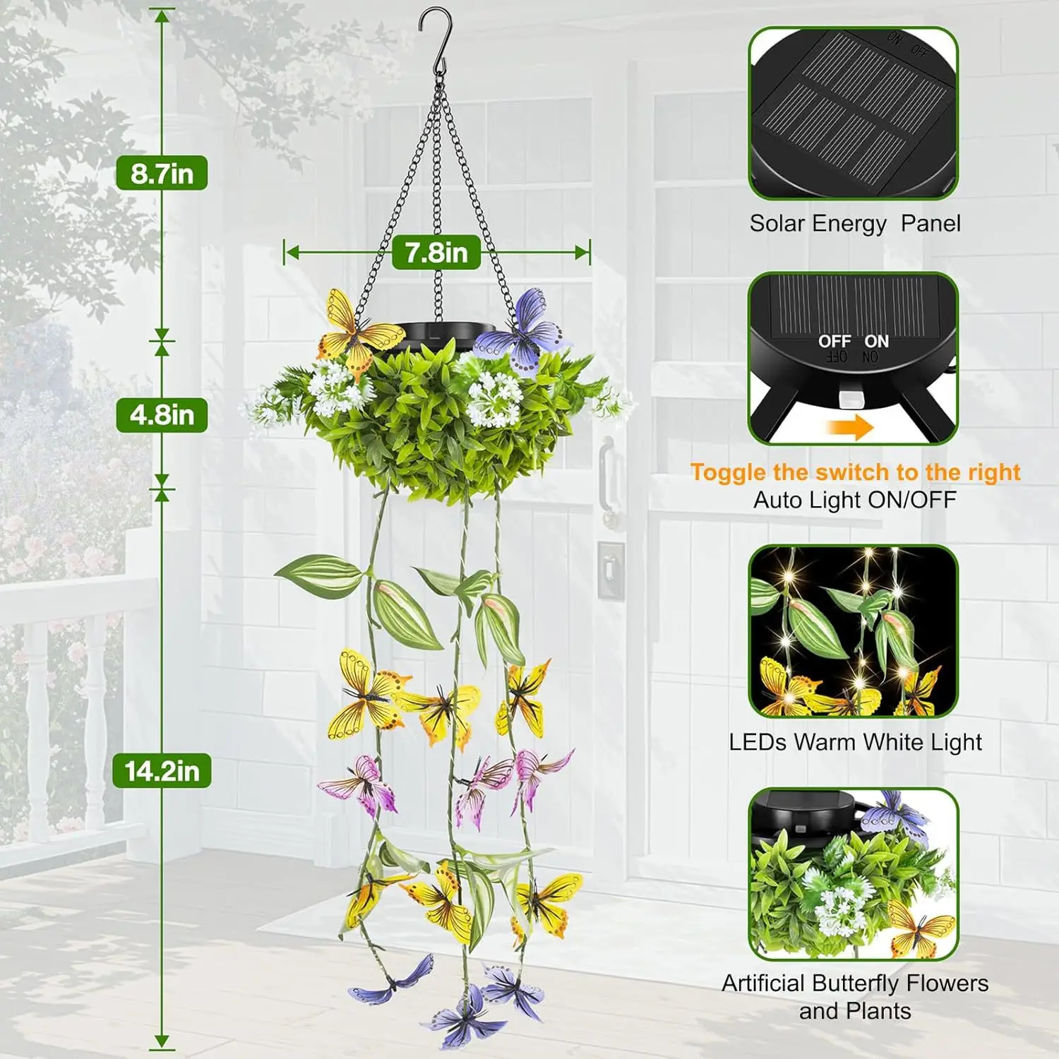 Outdoor Solar String Lights Hanging Flowers Light for Home Garden Enthusiasts Porch Wall Patio Tree Waterproof Solar Decorative