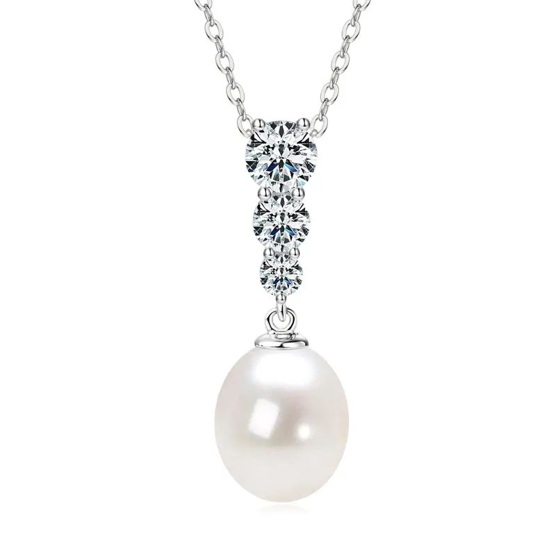 RAPRGOLD 9-10mm Natural Freshwater Pearl Teardrop Pendant Necklace s925 Sterling Silver Chains For Women Fine Jewelry Gifts