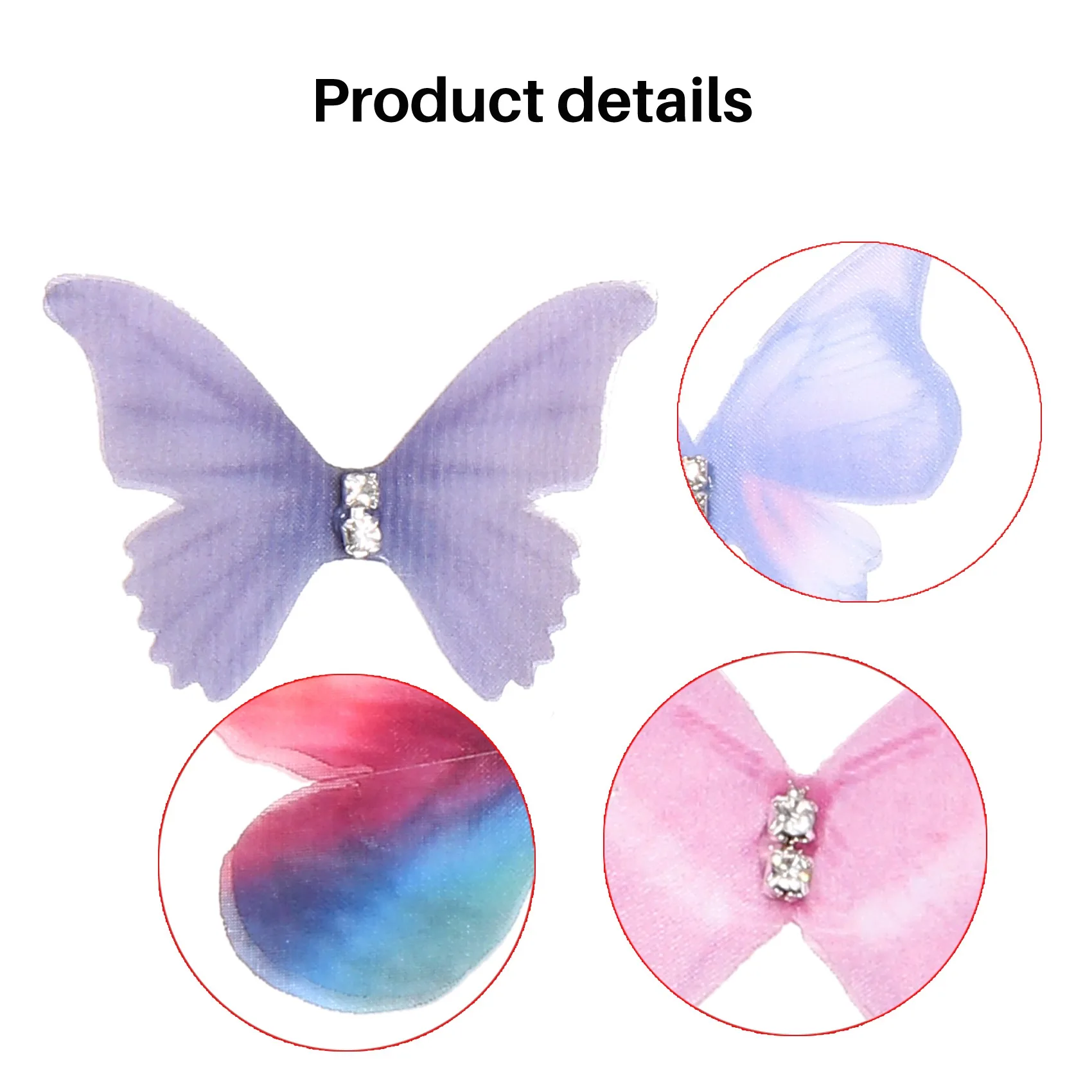 50Pcs Gradient Color Organza Fabric Butterfly Appliques 38Mm Translucent Chiffon Butterfly for Party Decor, Doll Embellishment