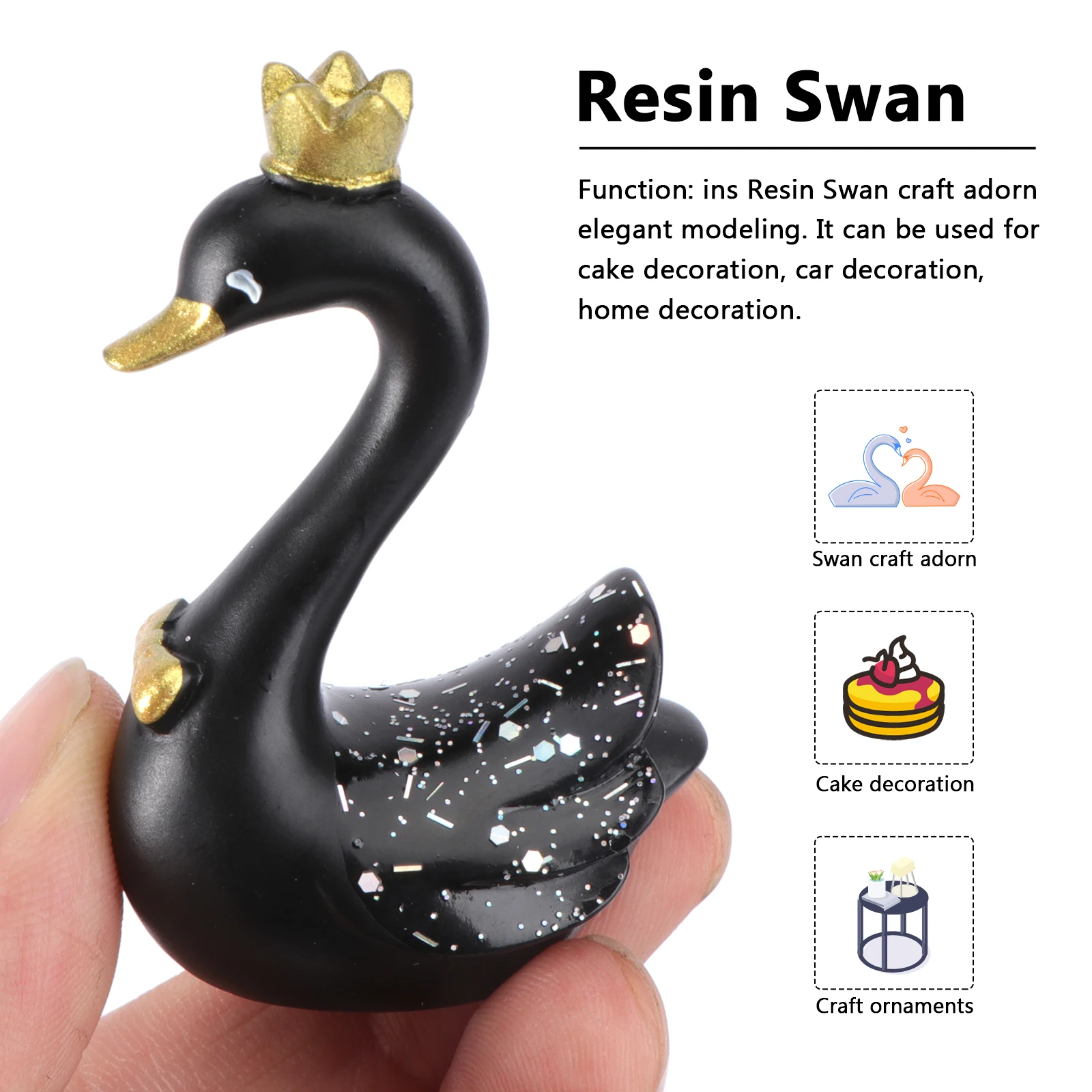 

2pcs Swan Resin Crafts Lightweight Environmental Protection Classic Design Cake Home Car Decoration DIY Ornament Figurine