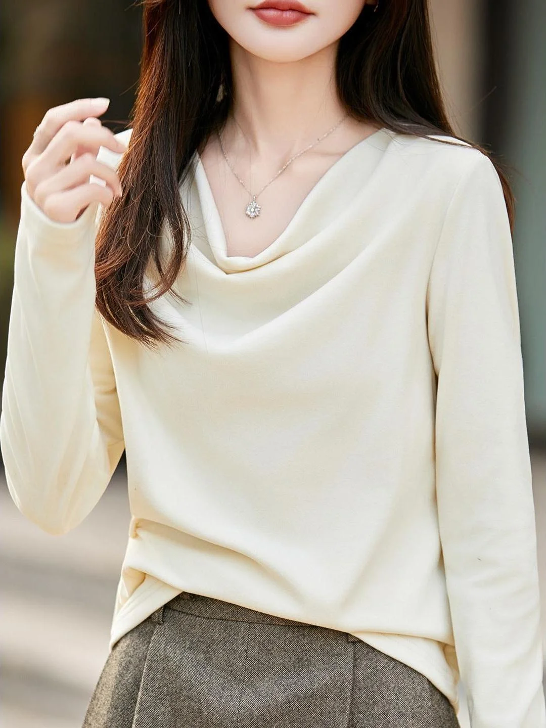 Elegant Fashion Small Shirt Top with Pile Collar Versatile Slimming Base Layer Shirt German Velvet Trendy T-Shirt for Women