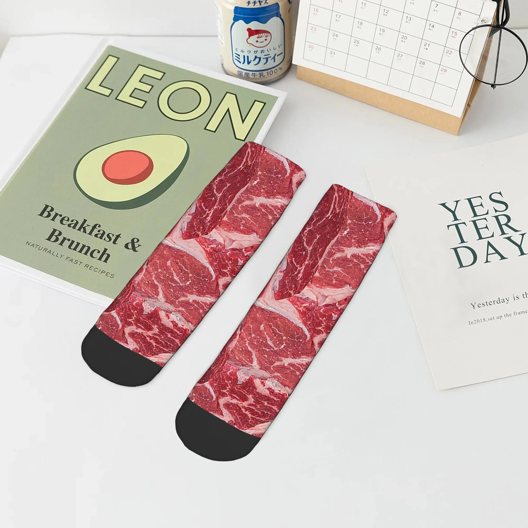 All Seasons Meat Socks Harajuku Sweat Absorbing Crew Socks Funny Stockings for Men Women Christmas Gifts