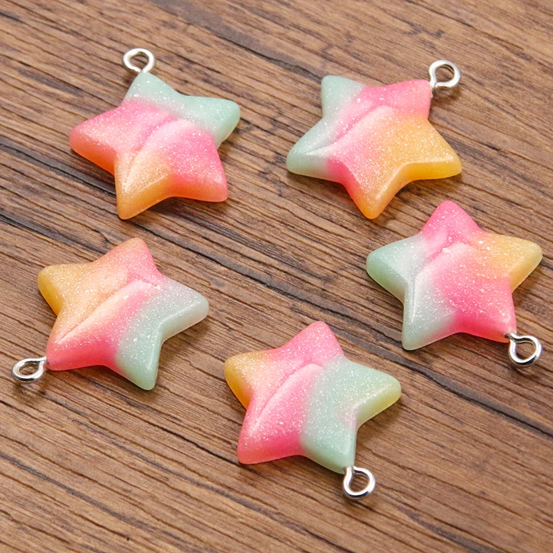 10Pcs 20*24mm 4 Color Gradual Star Resin Earring Charms Diy Findings 3D Phone Keychain Bracelets Pendant For Jewelry Making