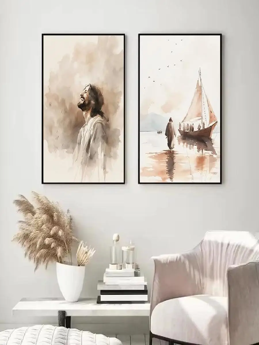 الحديثة الشمال قماش اللوحة يسوع المسيح المشي على الماء المسيحية جدار ديكور فني للمنزل