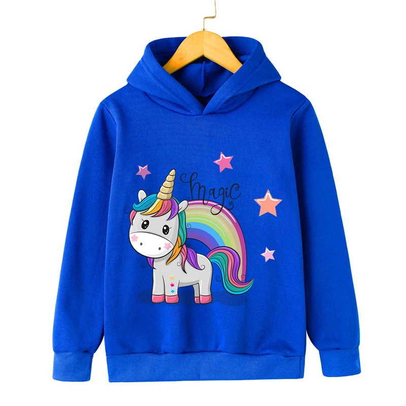 Boys Girls 5-14Year Cartoon Rainbow Unicorn Long Sleeve Hoodies Children Funny Tops Tracksuit Kids Cute Style Unicorn Sweatshirt