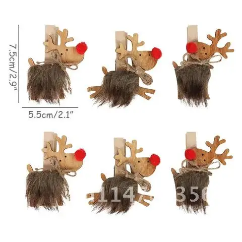 6pcs/lot Christmas Wood Clips santa snowman deer shape Christmas Party Photo Clips Clothespins New Year Decoration Photo Pegs