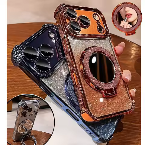 Luxury Glitter Mirror Bracket Magnetic Case For Xiaomi POCO X7 Pro F8 Ultra F7 X6 F5 X5 X3 NFC F4 M7 F3 M4 15Ultra 15 14 Pro 14T