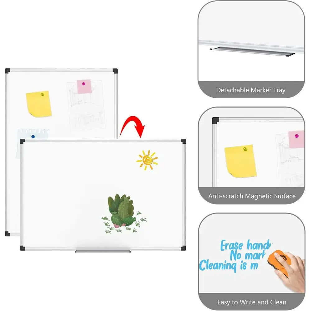 سبورة بيضاء مغناطيسية ممتازة مقاس 48 × 36 مع علبة تحديد، إطار فضي للمنزل والمكتب والفصول الدراسية