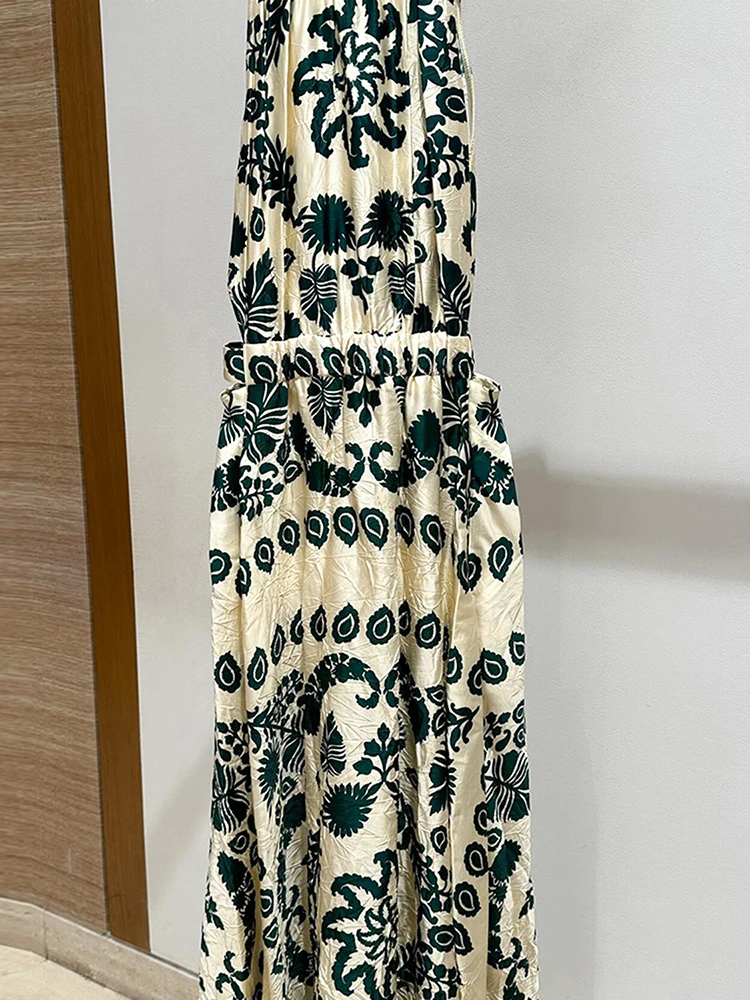 Summer Floral Print Long Vest Dr High Waist A-Line Silhouette Svel Mid-Length Polyester Fabric Vaion Sle