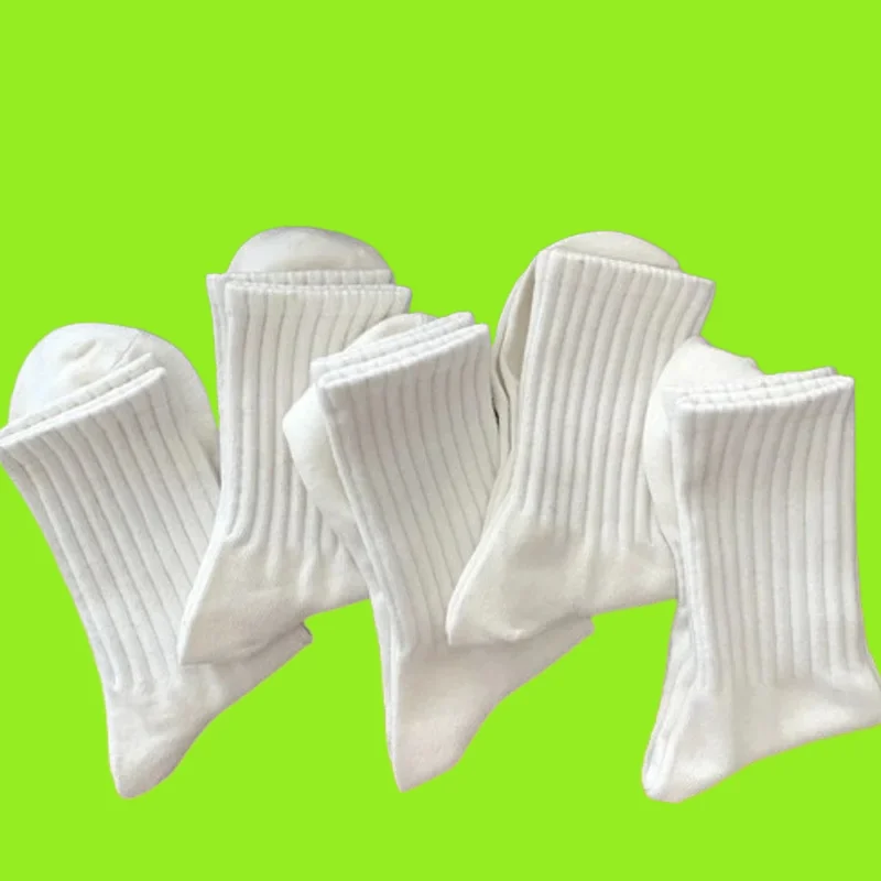 5/10 Pairs Black White High Quality Men\'s Cotton Socks Solid Color Long Middle High Tube Socks Casual Sports Breathable Socks