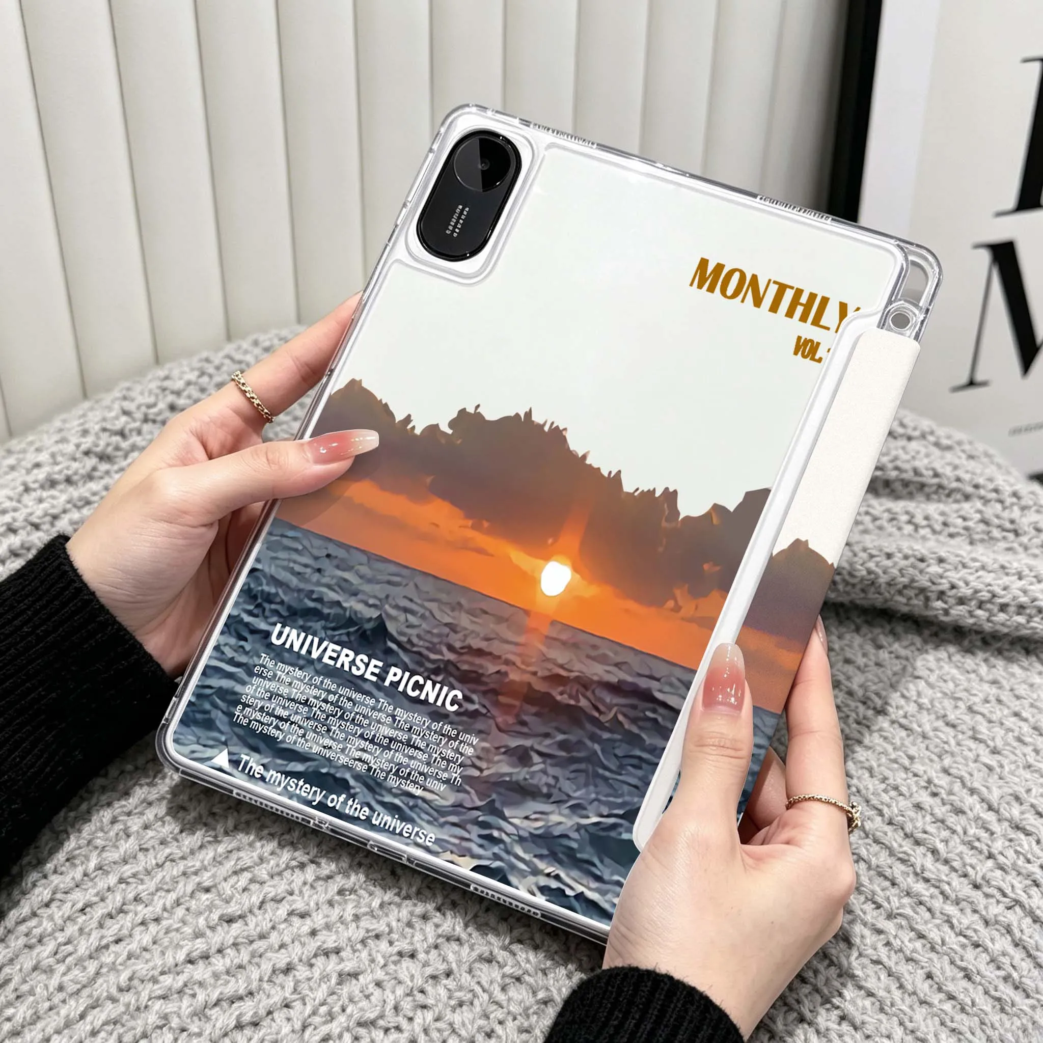 Sunset Over Sea Horizon Case For Xiaomi Redmi Poco Pad 5 6 7 8 Pro SE 11 11.2 12.1 Inch Transparent Y-Shaped Folding Tablet