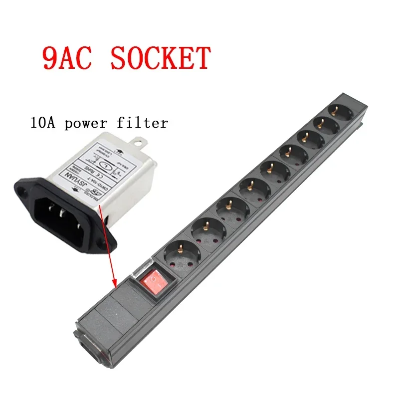 German standard Socket with switch C13 Interface PDU Power Strip Engineering Network Cabinet  9  AC EU output wave filter