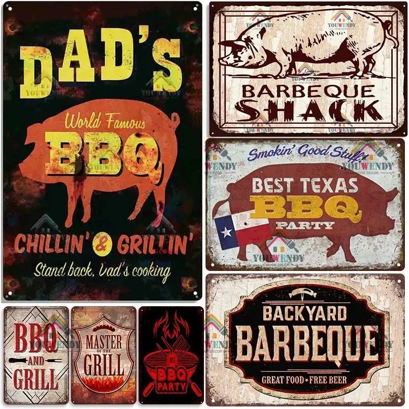 1Pc Retro DAD'S BBQ Metal Aluminum Sign Decorative Plaque Wall Decor for Barbecue Bar Pub Kitchen Party Zone Vintage Metal Plate