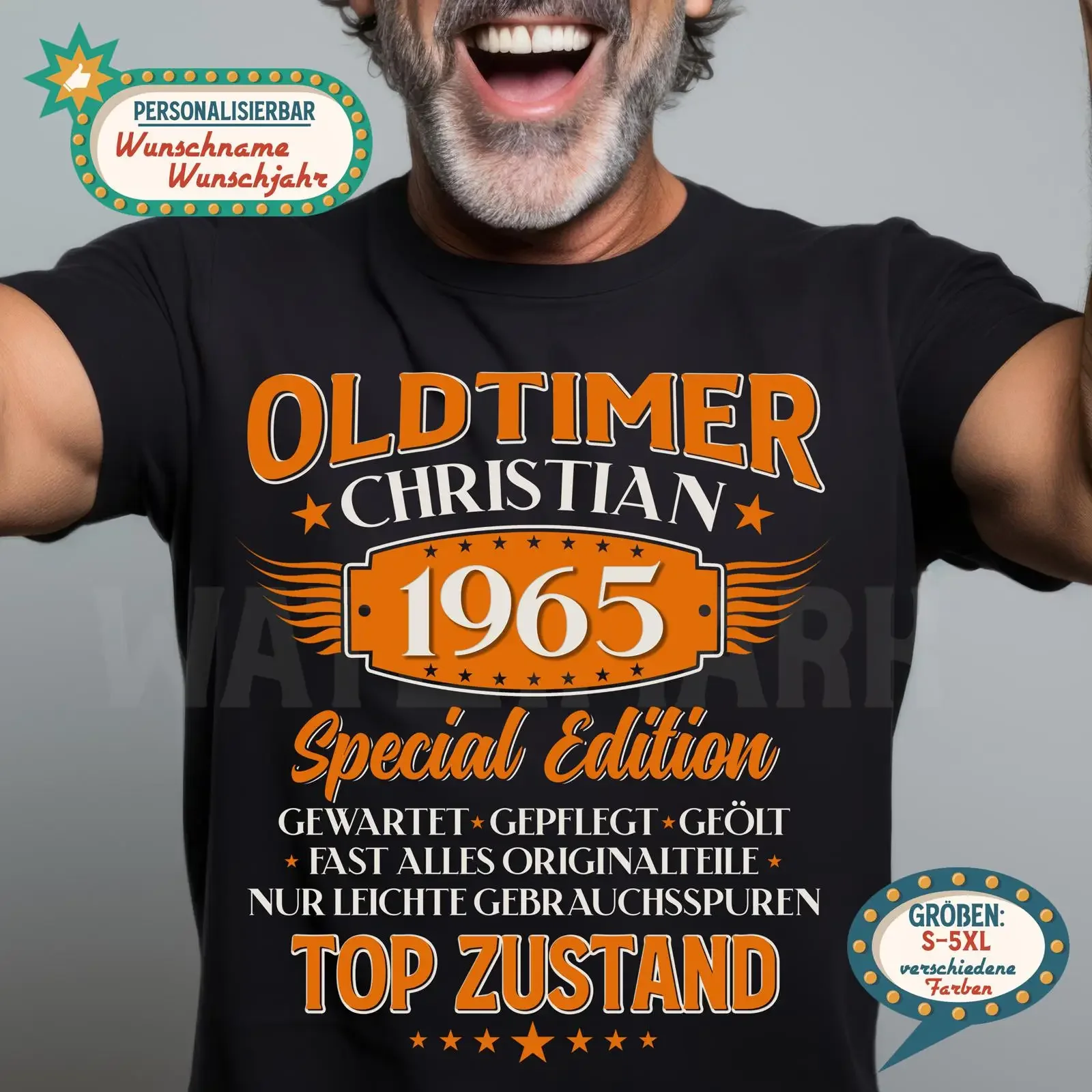 Personalized 60th Birthday Men T Shirt Custom Name Year 1965 Oldtimer Funny Vintage Car Theme GifT S 5XL vintage Washed