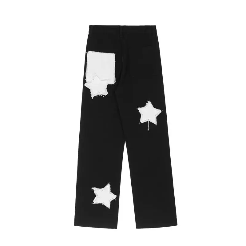 American High Street Letter Patch Hip Hop Jeans Men'S Hiphop Retro Straight Leg Men'S Pants Fashion