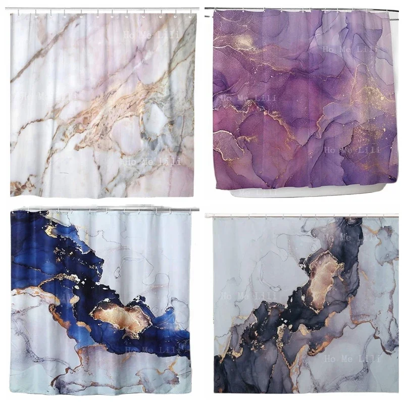 ArtSocket Shower Curtain Pink White Purple Gold Marble Pattern Texture Gray Black Stone Light Granite Ink Art Painting Decor