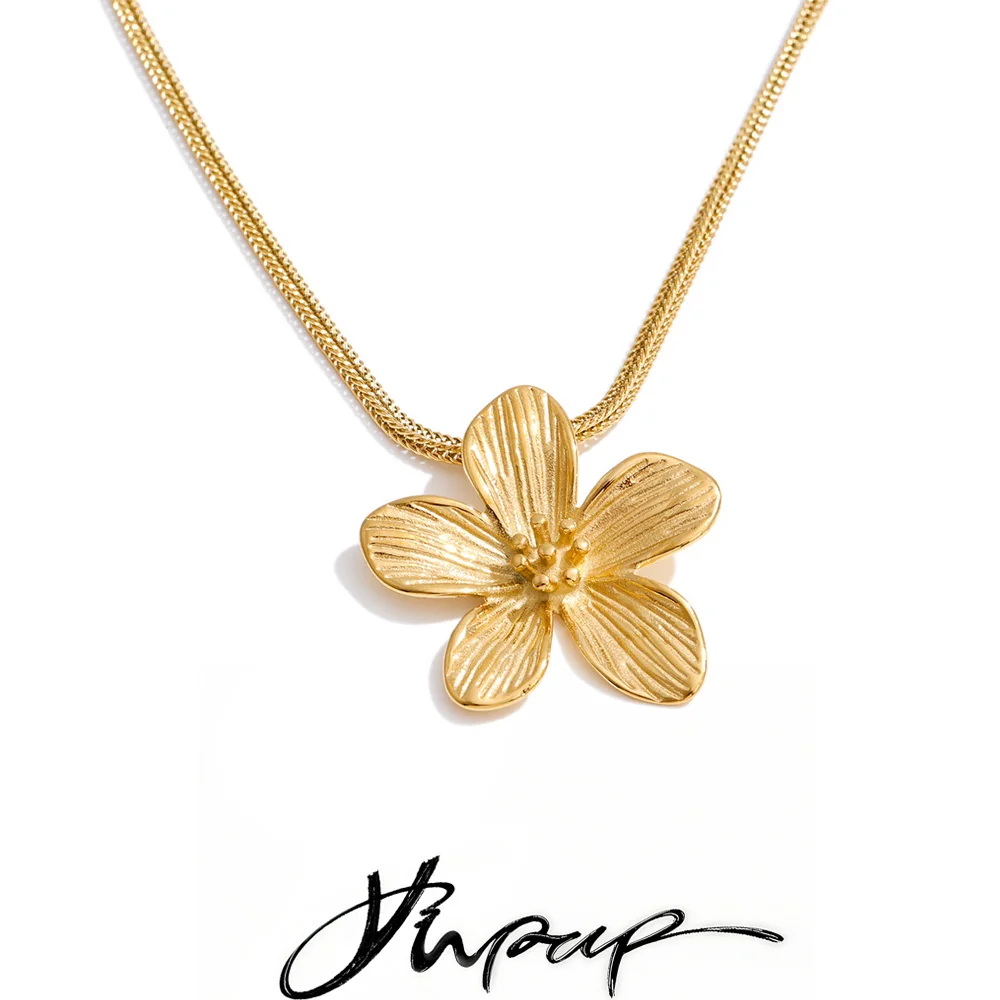 Yhpup tendance acier inoxydable fleur collier pendentif hypoallergénique métal Style chaud attrayant bijoux accessoires étanche