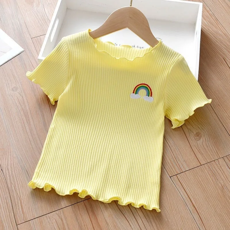 New Girls Short Sleeve T-Shirt Summer Clothing Cotton Comfort Children 1-5 Years Old Half Sleeve Top Kids Casual Outdoor Wear