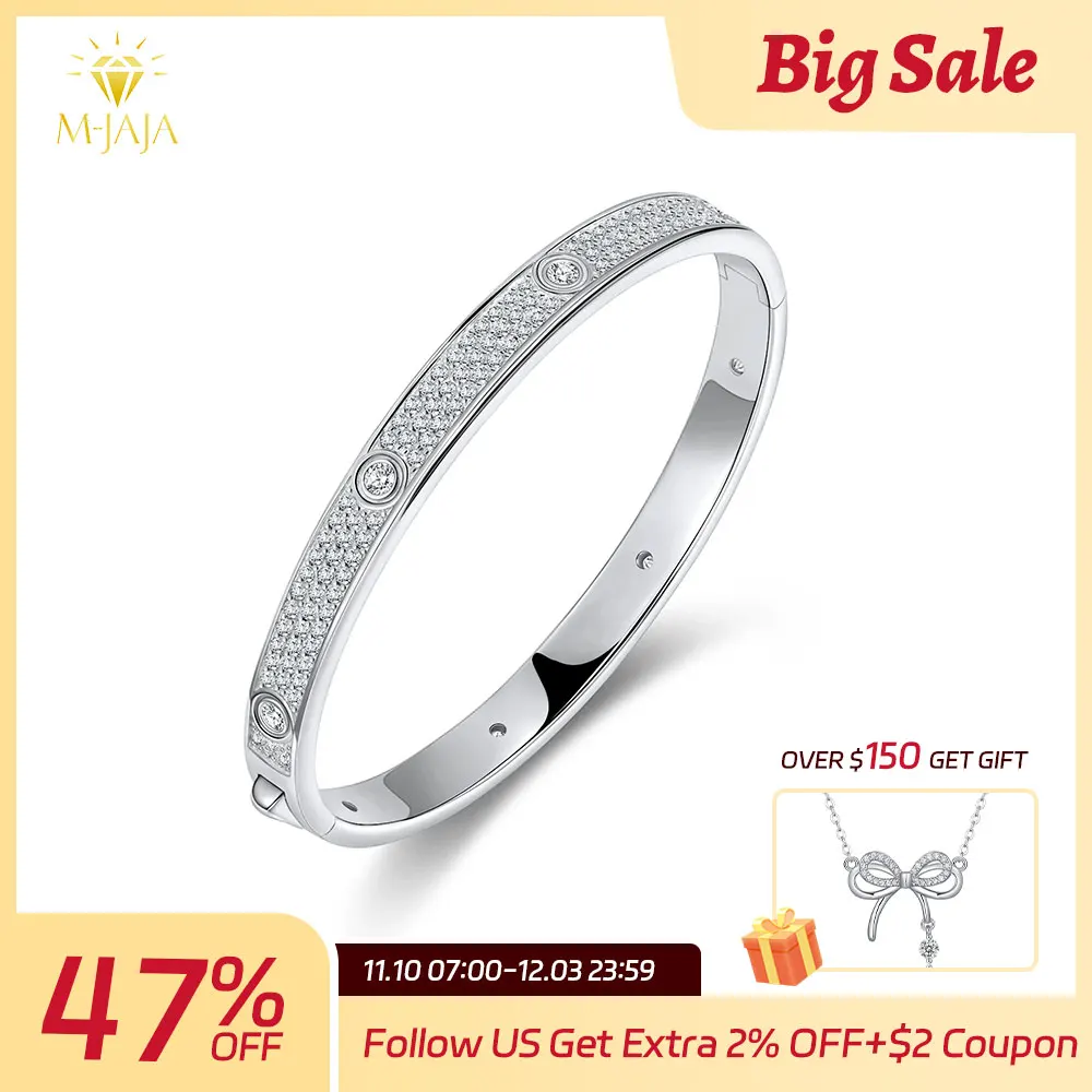 

M-JAJA Eternity Moissanite Bracelets Women S925 Sterling Silver Diamond Bangle 18K Rose Gold Plated Bridal Wedding Fine Jewelry