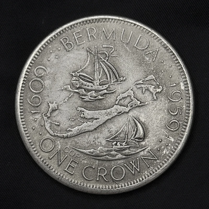 1959-1609 Queen Elizabeth Bermuda 1 Krone Commemorative Coin Antique Medal Sailboat Home Decoration Essential Gift for Collecto