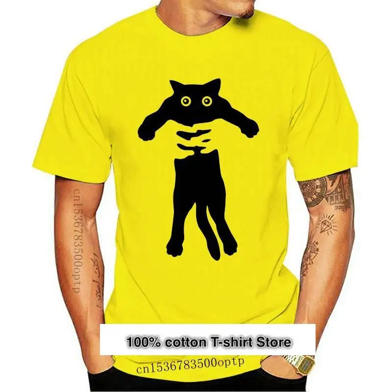 Camiseta de manga corta de algodón para hombre, camisa fresca y divertida con estampado de gato, holgada, informal, 2024 100%