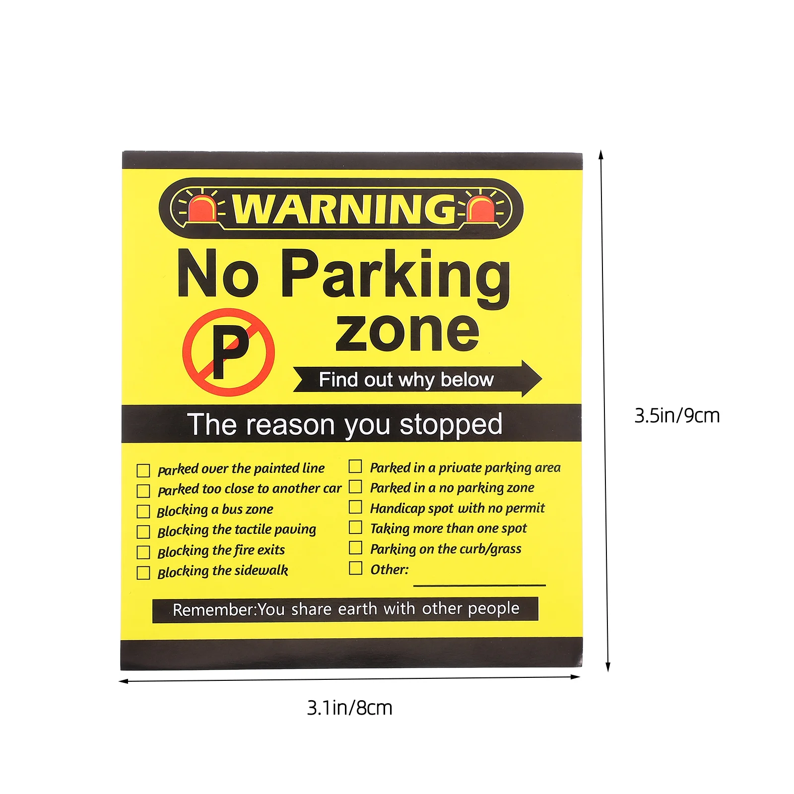 200 Sheets Parking Violation Sticker No Adhesive Zone Stickers Safety Warnings Notice