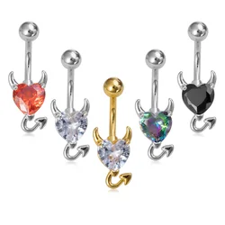 1pc Heart Zircon Navel Piercing Belly Button Ring Devil Stainless Steel Bar Ombligo Belly Stud for Woman Sexy Body Jewelry 14G