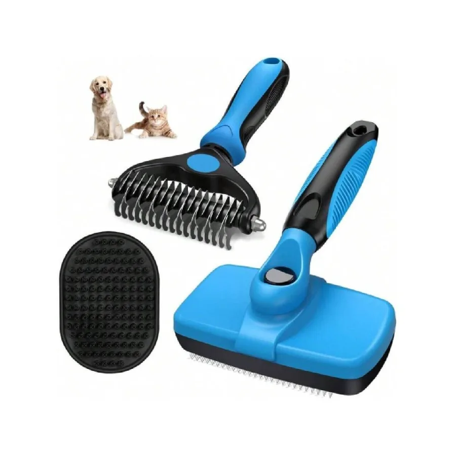 【New style】3PCS Self Cleaning Slicker Brush and Pet Grooming Rake and Bath Brush For Dogs And Cats Double-Sided Dematting Pet C