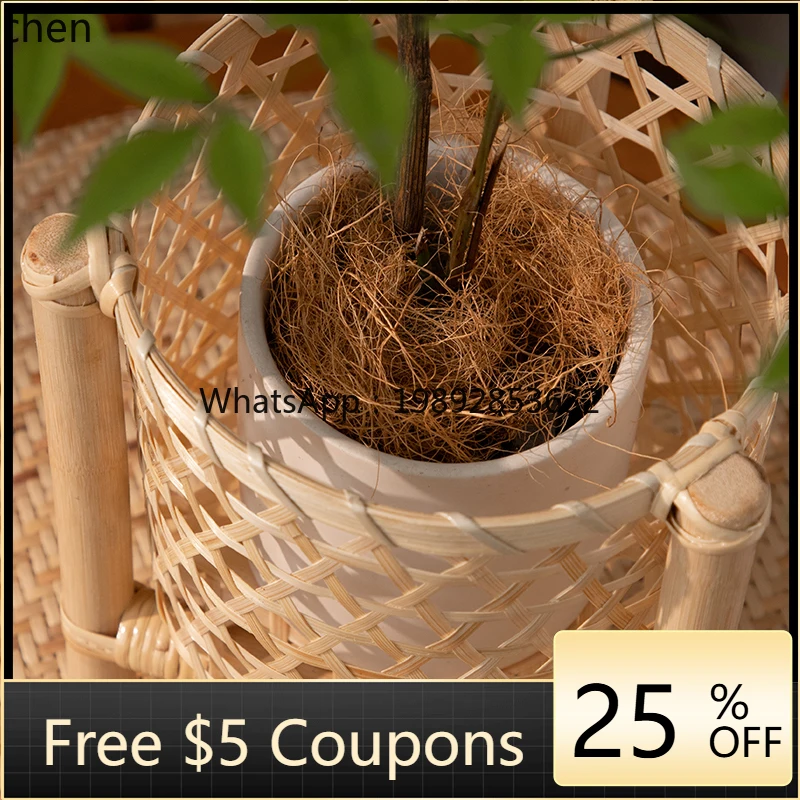 

ZZ Desktop Bamboo Woven Small Flower Pot Indoor Home Decor Ornament Pure Handmade Woven Floral Basket