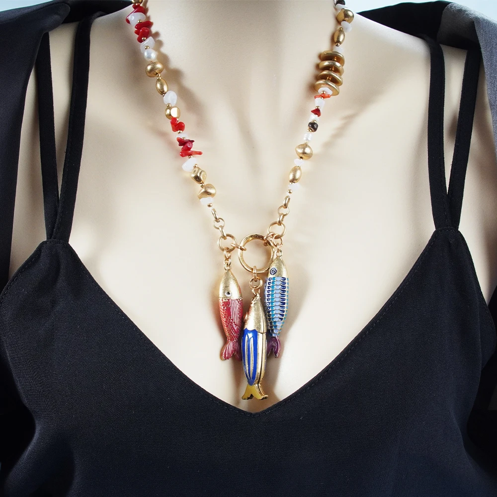 

Wholesale Handmade Enamel Mermaid Necklace Fish Charm Pendant for Women Ocean Animals Jewelry Gifts Charms Mermaid Accessories ﻿