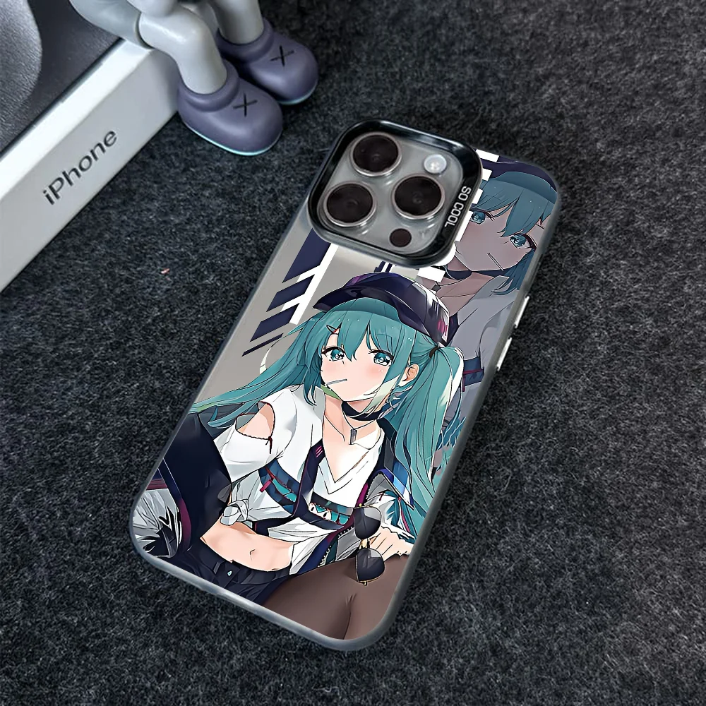 Hatsune Miku Anime Girl Phone Case IMD Color Silver Shell For IPhone 16 15 14 13 12 Pro Max Plus