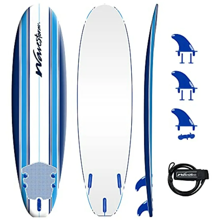 

Beginner and all-level surfing: soft top foam 7' surfboard in blue pinline, heat-laminated construction for durability and safe