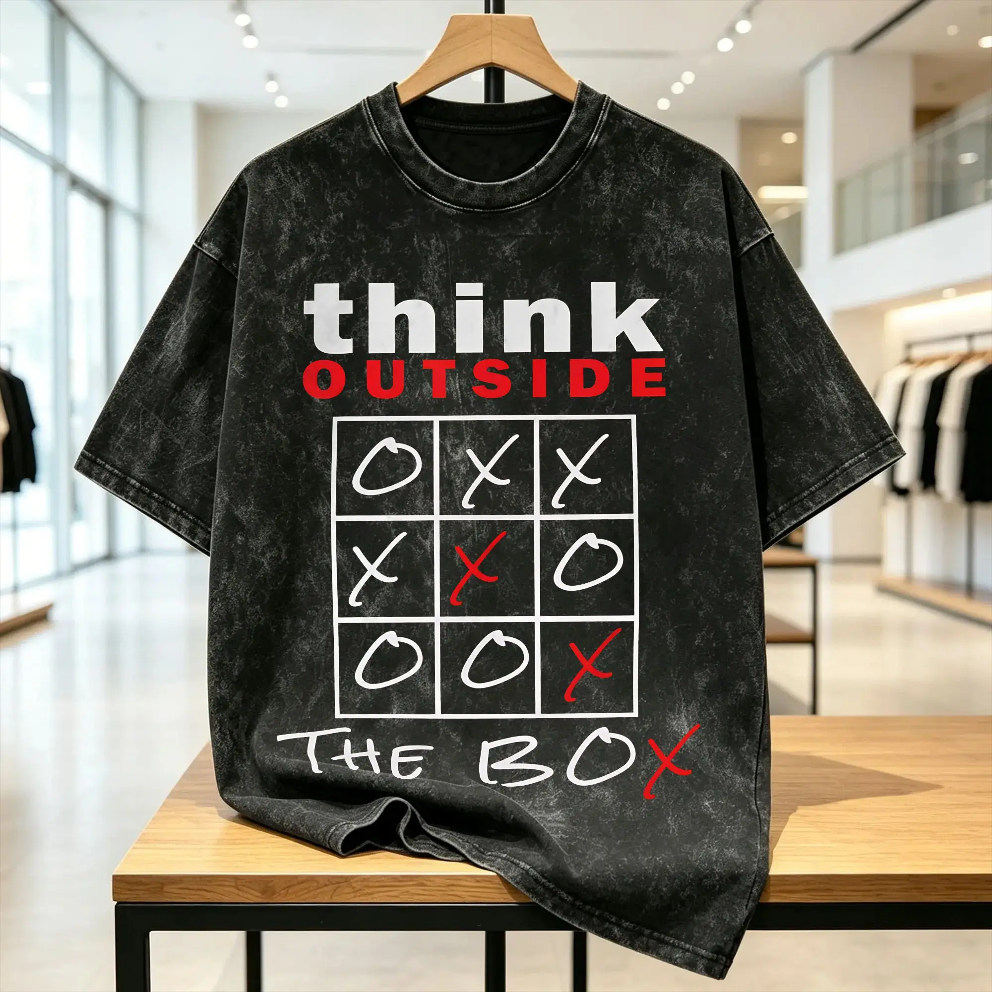 Mens T Shirt Think Outside the Box Washed T-Shirts Fashion  Summer Tees Vintage Custom DIY Cotton Clothing Plus Size