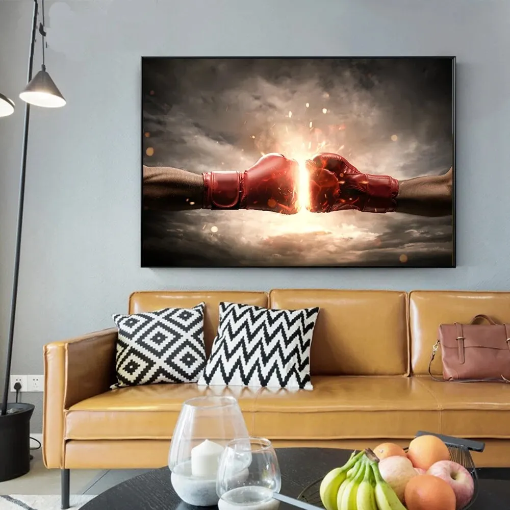 Motivational Red Boxing Gloves Canvas Art  Sport Poster for Gym  Living Room Wall Decor