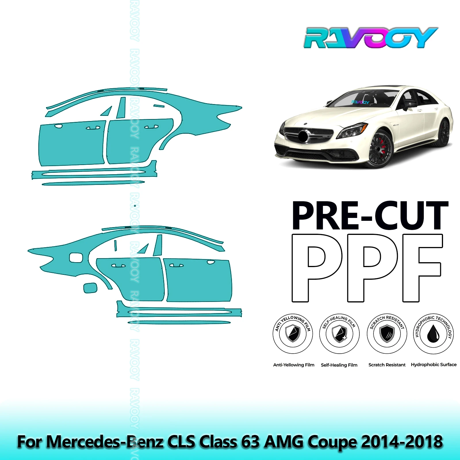 

For Mercedes-Benz CLS Class 63 AMG Coupe 2014-2018 8.5mil Pre-Cut PPF Door & A/B Pillar Kit TPU Paint Protection Film Set