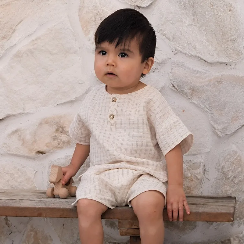 Summer Baby Set Cotton Short Sleeve Sets Comfort Home Wear Outfits Grid Two Piece Toddler Clothes Boys Girls 6-24 Months