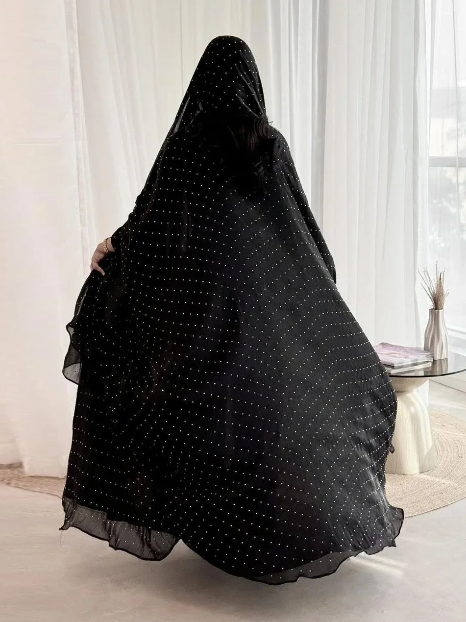 Muzułmańska sukienka damska Abaya z szalikiem Diamentowy 2-częściowy zestaw Chusta na głowę Arabska długa szata Maroko Dubaj Kaftan Vestidos Jalabiya