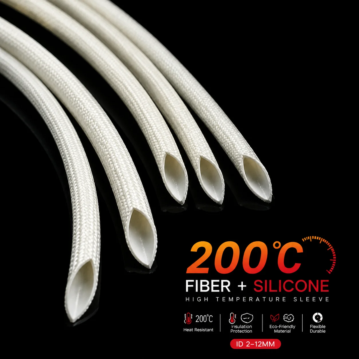 10M/5M White Outer Fiber Inner Silicon Sleeve ID2mm~12mm Soft, Bending Resistant, Acid Alkali Aging Resistant Insulation Sleeve.