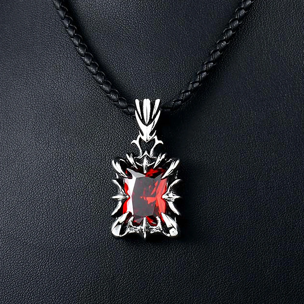 Vintage Fashion Red/Black/Blue/Green Color Stone Pendant Necklace For Men Women Stainless Steel Punk Couple Jewelry Dropshipping