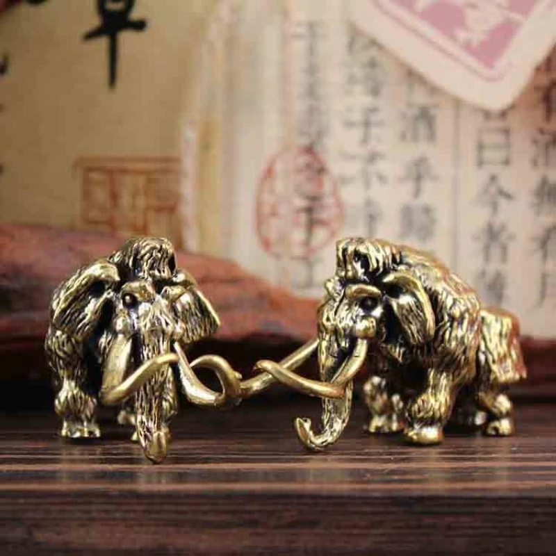 1 PC Antique Brass Mammoth Sculpture Distressed Finish Home Desk Tea Pet Bronze Artifact Ornament Decoration Handcraft Figurines