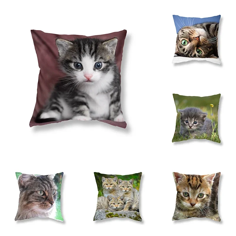 

Cute Kitten Throw Pillowcase Sofa Party Decoration Office Game Chair Cushion Cover Room Bedside Home Decor 45x45cm